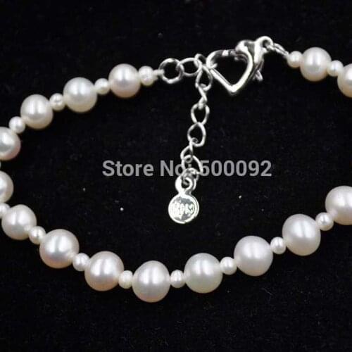 Genuine pearl 3mm /6-7mm white freshwater pearls bracelet 7.5"