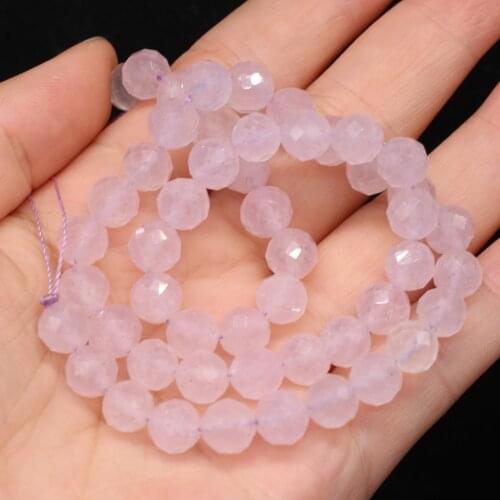 Natural Gem Rose Pink Quartz Crystal Stone Beads Micro Faceted Loose Beads for Charm DIY Necklace Bracelet Making Jewelry 8mm