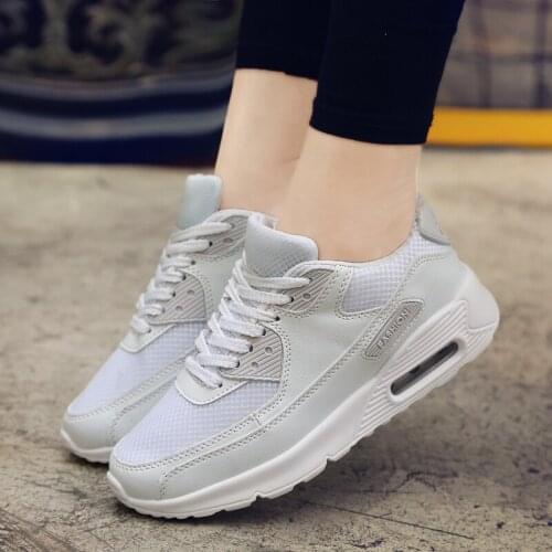 Breathable Mesh Womens Vulcanized Shoes Wear-resistant Air Cushion Rubber Sole Couple Sports Running Shoes Walking Casual Shoes