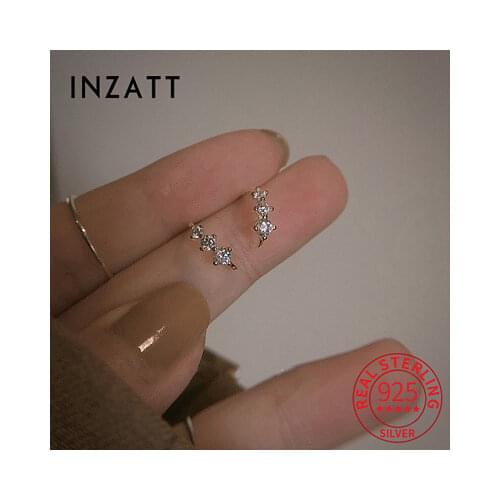 INZATT Real 925 Sterling Silver Zircon Waterdrop Stud Earrings For Fashion Women party Minimalist Fine Jewelry Cute Accessories