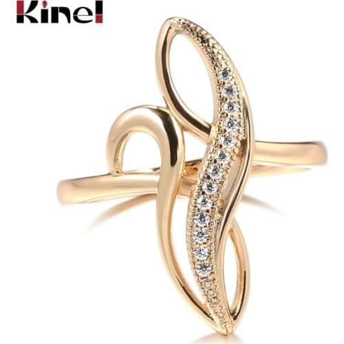 Kinel Hot 585 Rose Gold Big Ring White Natural Zircon Ethnic Wedding Fine Hollow Crystal Flower Women Rings Vintage Jewelry