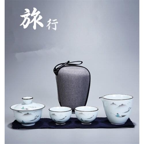 Chinese Kung Fu Tea Set Ceramic Portable Teapot Set Travel Gaiwan Tea Cups of Tea Ceremony Teacup Fine Gift With Travel Bag Gift