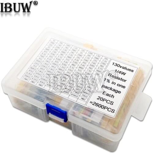 2600PCS 130 Values 1/4W 0.25W 1% Metal Film Resistors Assorted Pack Kit Set Lot Resistors Assortment Kits Fixed resistor