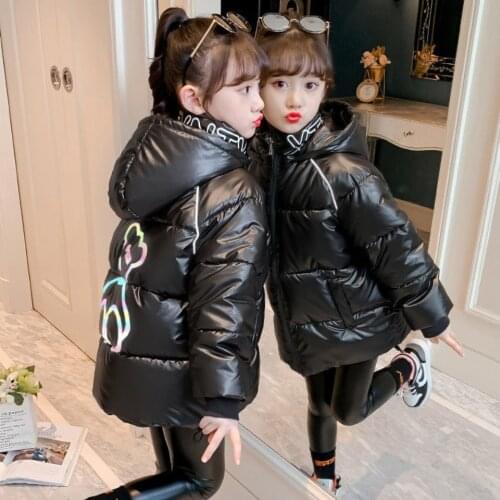 Winter Girls Jackets Keep Warm Thickening Comfortable Kids Jacket Solid Hooded Fashion Printing Girls Coat Kids Clothes 5 6 7Y