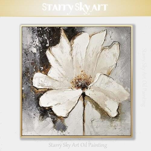 Best Wall Art Hand-painted Lily Flower Oil Painting on Canvas Thick Textured Knife White Flower Oil Painting for Wall Decoration