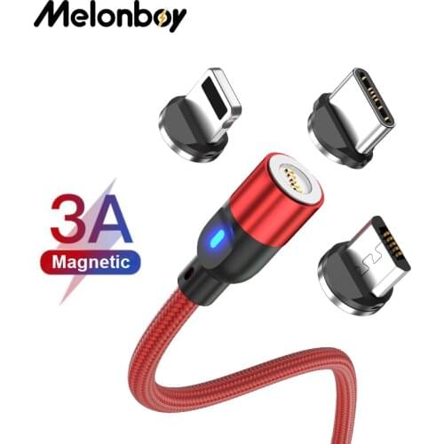 Melonboy Magnetic Charger 3A USB C Cable For iPhone Samsung Xiaomi Android Phone Magnet USB Data Cable Fast Charging Cord