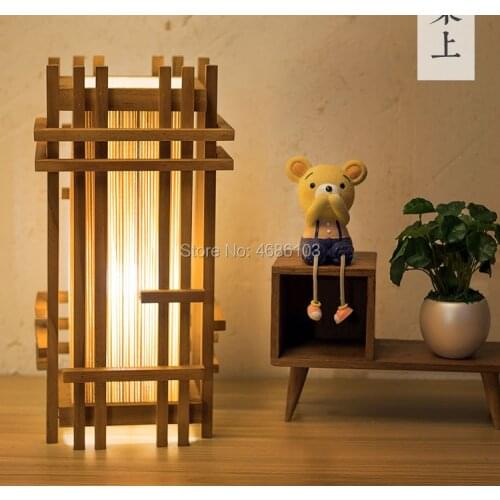 Japanese-style Teak Wood table lamps for living room Led Bed lamp bedside light table light lamps Tafellamp bedroom