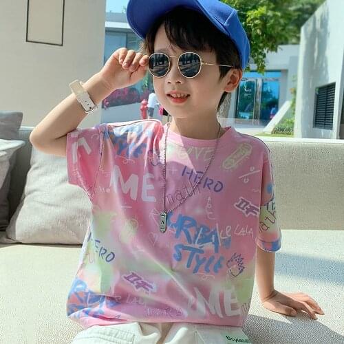 New 2021 Summer kids t shirt Oversized T-shirt casual pure cotton childrens T-shirt kids clothes Tie-dye short sleeves gradual