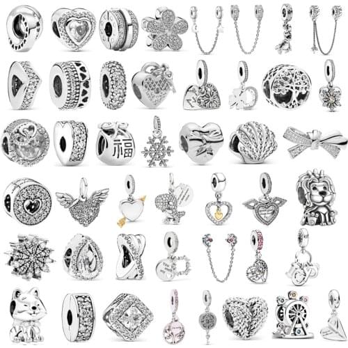 New fashion charm original Silver Diamond bow shell beads suitable for Pandora lady bracelet necklace jewelry accessories DIY