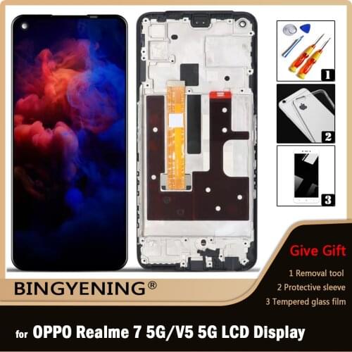 Original For OPPO Realme 7 5G/V5 5G LCD Display Screen Touch Digitizer Assembly For Realme 7 5G RMX2111 With Frame Replace