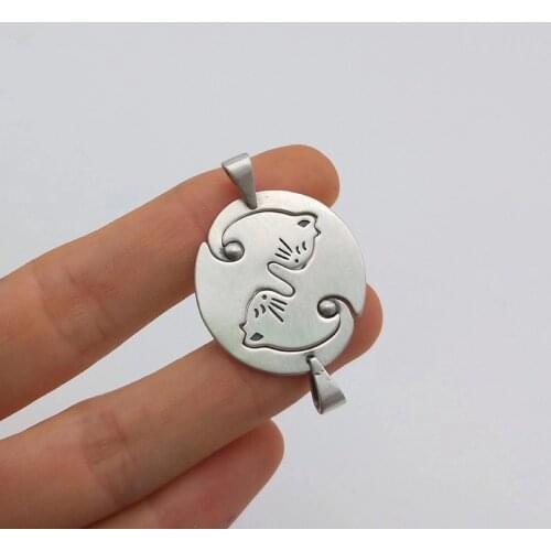 S925 sterling silver couple pendant, love cat stitching creative pendant, a pair of men and women