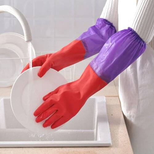 Dishwashing Gloves Womens Laundry Rubber Plastic Household Cleaning Kitchen Durable Waterproof Latex Fleece-Lined Thickened