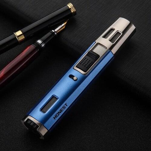 Portable Waterproof Metal Torch Lighter Blue Flame Butane Gas Lighters Kitchen Outdoor Camping Lighter Smoking Accessories