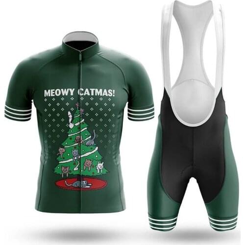 Christmas 2021 Meowy Christmas Mens Cycling Kit Professional Cycling Clothing Quick Dry Summer Short-Sleeved Cycling Shirt