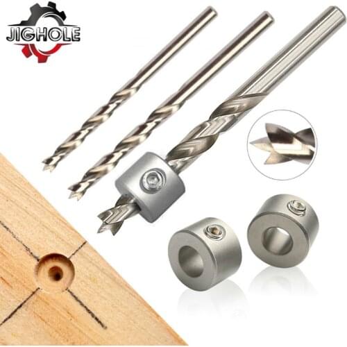 5-10mm Tenon Hole Punching Drill Bit and Limit Rings Depth Drill Stop Collars Ring Wood Triple-point Dowel Opener Sharp Bit