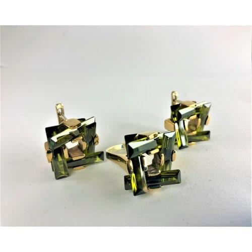 Your set of 4 rectangular long, green stone patterned 925 sterling silver ring earrings