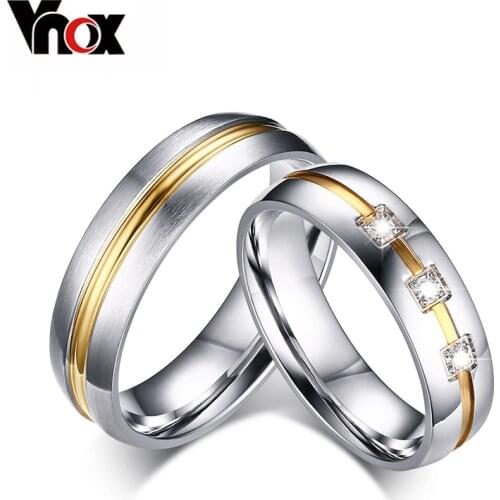 Vnox Vintage Wedding Ring for Women / Men CZ Stone 316l Stainless Steel Metal