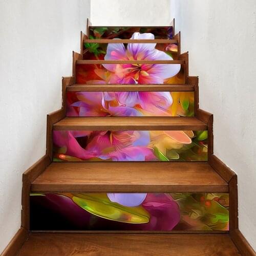 PVC Waterproof Art Home Pink Flowers Beautiful Decor Decal Stair 3D Print Sticker Self Adhesive Diy Paper for Bedroom Sticker