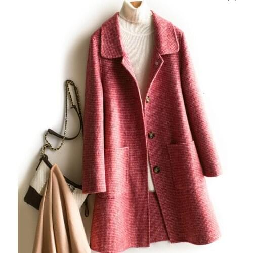 Cashmere Jacket Womens Fashion Plaid Double-Faced Cashmere Coat Long Suit Collar Single-Breasted Autumn Winter Woolen Coat A551