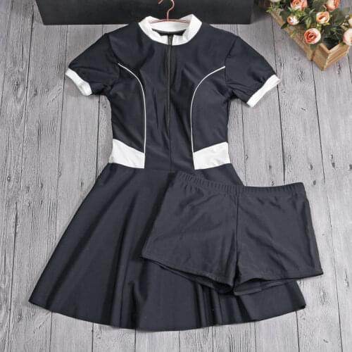 2021 Women Black Short Sleeve Swim Beach Dress with Shorts Swimwear Summer Sexy Bikini Set Swimsuit Female Padded Sports Biquini