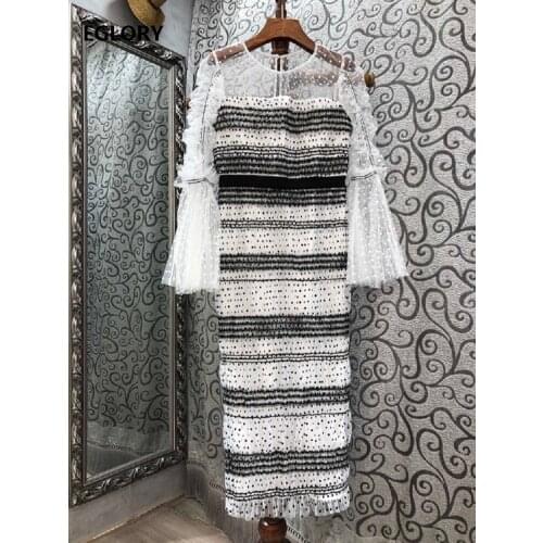 Vestidos De Festa 2021 Spring Summer Party Event Women O-Neck Sexy Tulle Mesh Patchwork Flare Sleeve Midi Vintage Print Dress