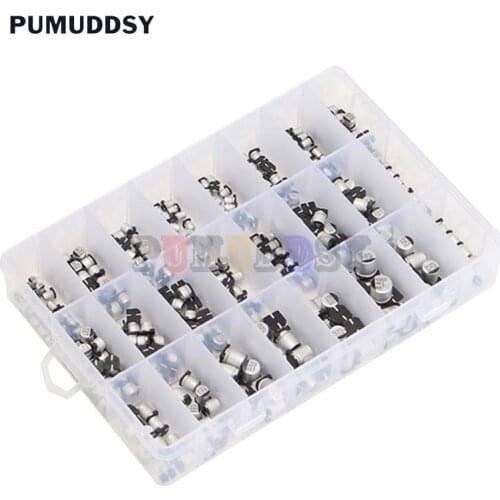 1uF~1000uF 6.3V-50V 400Pcs 24Value pumuddsy SMD Aluminum Electrolytic Capacitors Assortment Kit + box