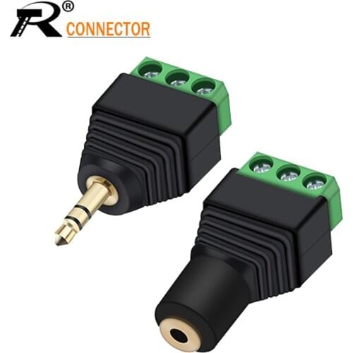1pair/2pcs 3.5mm 3ploe 1/8 Inch Stereo Male Plug to AV Screw Video Balun Terminal Jack 3.5 mm Male 3 pin Terminal Block Plug