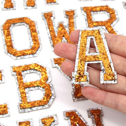1Pcs Orange Sequins Letter Patch For Clothes A-Z Glitter English Alphabet Patches Iron On Word Embroidered Patch Applique Repair