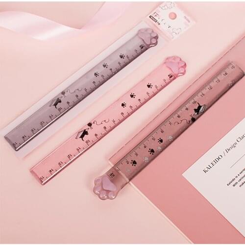 1pc Cute 15cm Transparent Plastic Measuring Ruler Cat Paw Straight Rulers Kawaii Stationery School Office Supplies Kids Gift