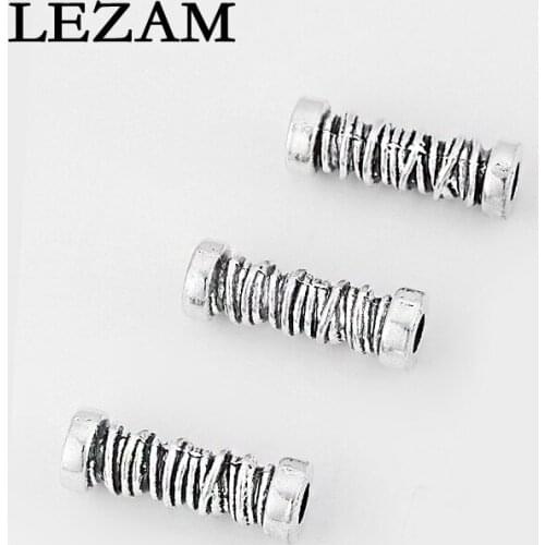 10pcs Antique Sliver Tone Beads bar Tube Slider Spacer Carved Grain for 5mm Round Leather Cord Bracelet Jewelry Making