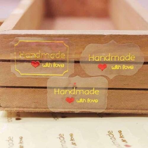 100PCS PVC clear handmade sticker label tag transparent thank you self adhesive sticker label gold foil sticker label tag