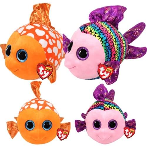 15CM Ty Cute Fish Big Glitter Eyes Plush Stuffed Animal Collectible Soft Red Orange fish Doll Toy Boy and girl Gift