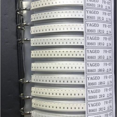 170valuesx50pcs=8500pcs 0603 SMD Resistor Sample Book 1% 1/10W 0R-10M Resistor Kit 0R~10M 0R 1R-10M