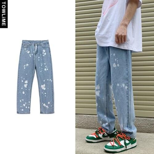 2021 New Chic Men fashion Tie-Dyed Full length Casual Denim Jeans Japanese Streetwear Male Wide Leg Baggy Straight Cargo Pants