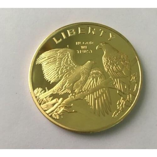 50 pcs The American BALD EAGLE animal badge in god we trust liberty gold plated badge 40 mm souvenir collectible decoration coin