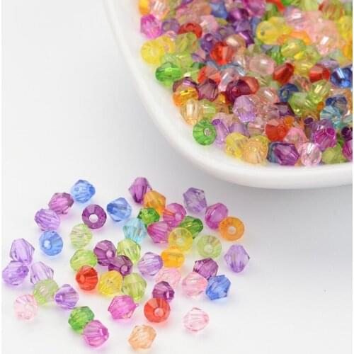 500pcs 4mm Transparent Acrylic Faceted Bicone Spacer Beads Mixed Color Chunky Dyed for Kids Jewelry,Hole: 1mm