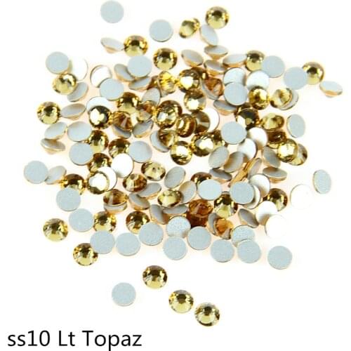 Free Shipping SS10, 2.7MM,Light Topaz ,1440pcs/Bag, Glass Non Hot Fix Flatback Rhinestones