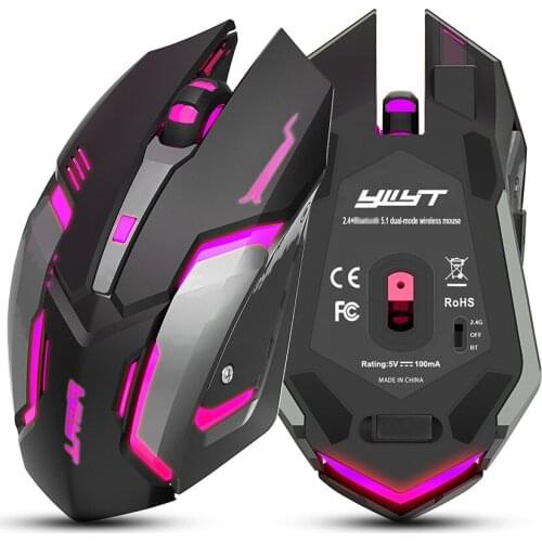 YWYT Wireless Mouse Dual-mode Mouse BT 5.0+2.4G Left&Right Mute Buttons 3 Adjustable DPI Levels Breathing Light Black Mouse