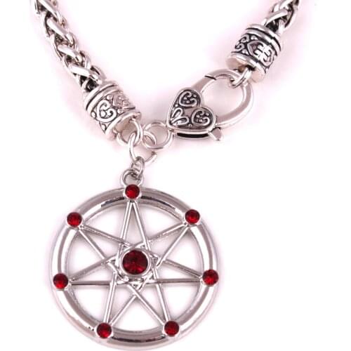 Pentagram with Blue/red/white Crystals bracelet, Wicca ,Pentagram Pentacle bracelet, Pagan bracelet, Warlock