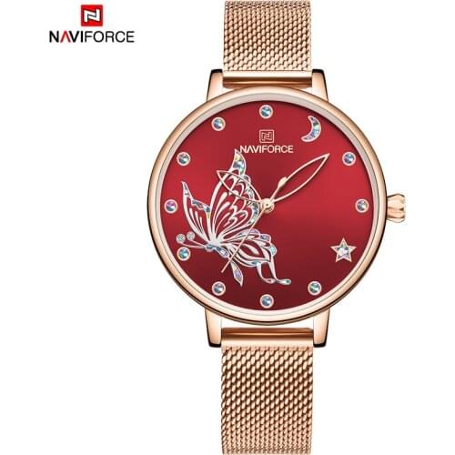 NAVIFORCE Elegant Watches Ladies Waterproof Casual Business With Butterfly Pattern Creative Womens Bracelet Famale Wrist Watches