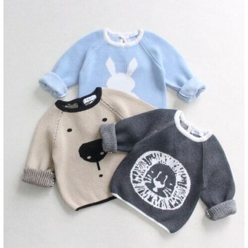 Childrens Warm Comfortable Cute Round Neck Sweater Cartoon Embroidery Cotton Unisex Knitted Top Keep Winter Autumn Clothing