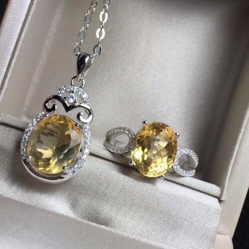 Lucky yellow gemstone, natural citrine suit, new design style, generous and dignified, 925 silver