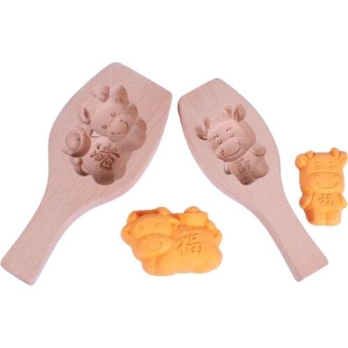 Mooncake Mold Chinese Traditional Mid-autumn Festival Moon Cake Mould Wooden Cattle Shape Pastry Baking Tool for Muffin Cookie