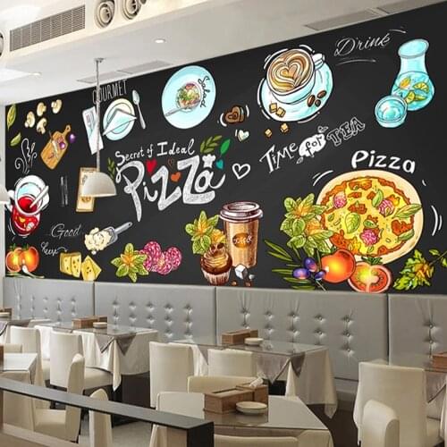 Photo Wallpaper European Style Hand-painted 3D Stereo Blackboard Pizza Shop Fast Food Restaurant Background Wall Decor 3D Murals