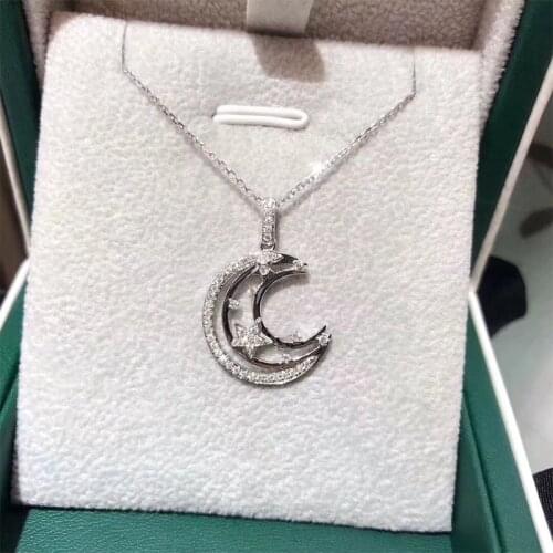 Huitan Silver Color Moon Star Necklace for Women Simple Stylish Accessories Dance Party Exquisite Birthday Gifts Fashion Jewelry