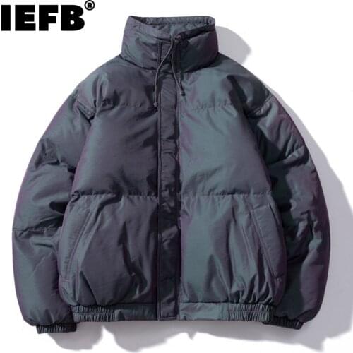 IEFB Reflective New Colorful Laser Cotton Coats 2021 New Casual Stand Collar Padded Jacket For Men Grey Winter Coat 9Y8990