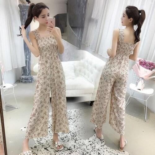 Womens High Waist Loose Jumpsuit Summer 2021 New Chiffon Fashion Off Dot Printed Shoulder Strap Wide Leg Pant Outfits For Women