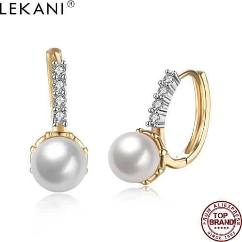 LEKANI Champagne Gold Single Row Cubic Zirconia Drop Earrings Women Imitation Pearl Earring Birthday Female Fashion Jewelry