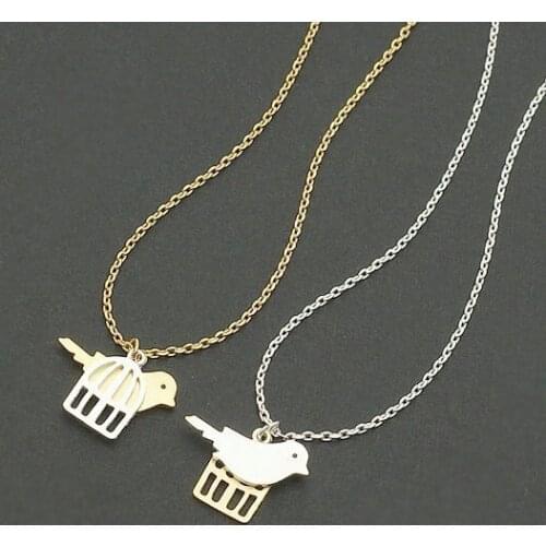 Trendy The Latest Elements Birds and Bird Cage Pendant Necklace