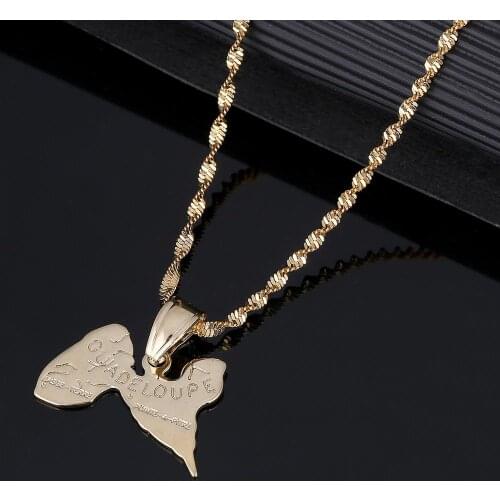 Trendy Guadeloupe Map Pendants Necklace For Women Gold Color France Guadeloupe Map Jewelry